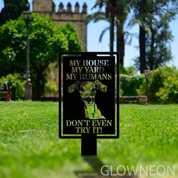 Glowneon Italian Greyhound Metal Sign, Warning Dog Metal Yard Stake