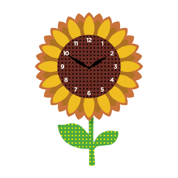 FGnano Vibrant, Cheerful, Nature-Inspired Sunflower Shaped Pendulum Wall Clock, Cartoon Style, Golden Yellow/Brown/Light Green, MDF, 13.4'x9.3'x1.8', with White Gift Box