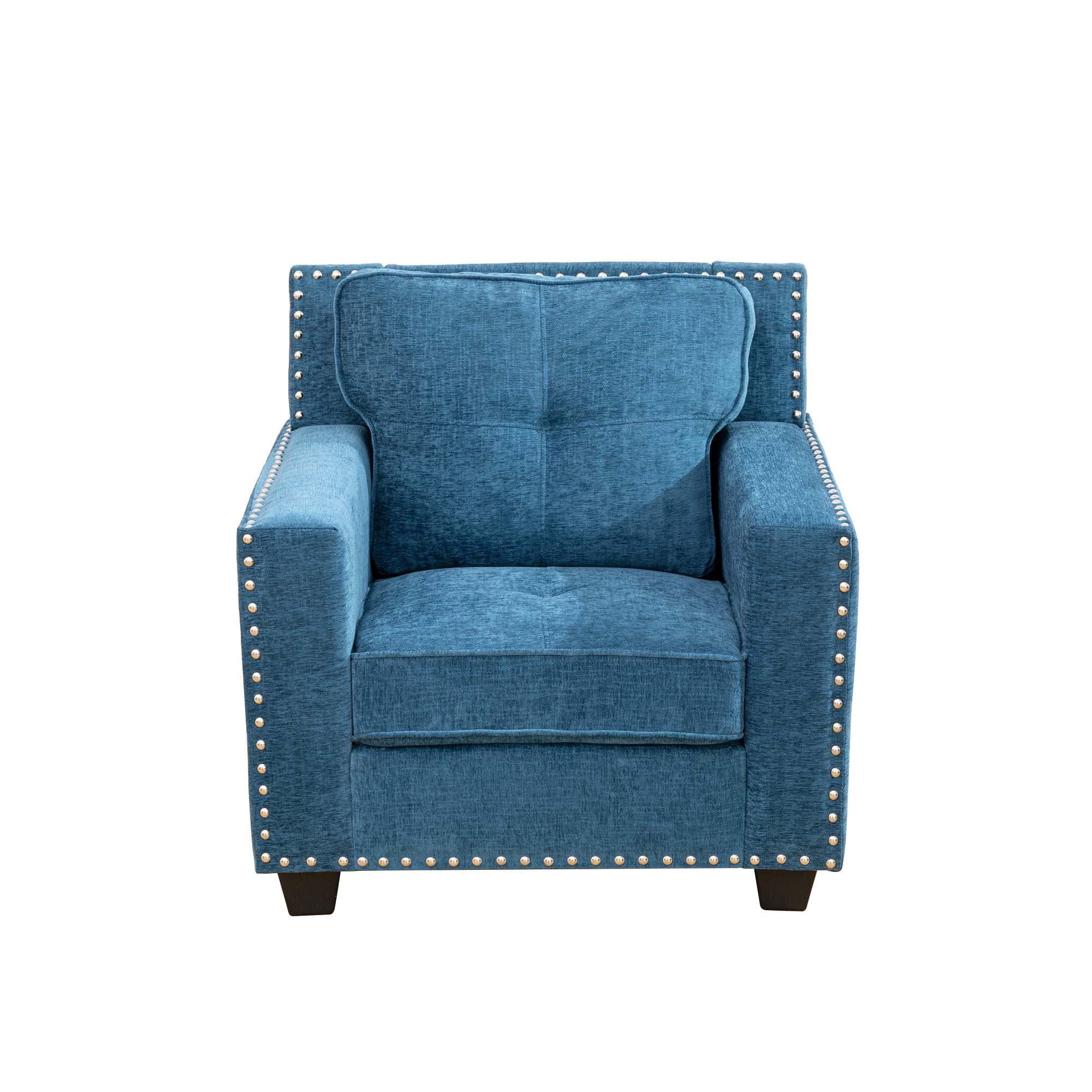 Aukfa 3-Piece Module Sofa Set for Living Room, 3-Seater Deep Seat Couch, Loveseat, Armchair, Linen, Blue