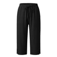 thumbnail image 6 of JFGHDG Women's Drawstring Elastic Waist Linen Capri Pants High Waisted Wide Leg Cropped Casual Trousers with Pockets Black 4XL, 6 of 7