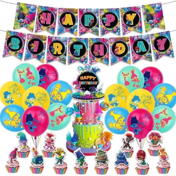 Cartoon Animated Trolls Birthday Party Decorate Supplies Set for Kids Party
