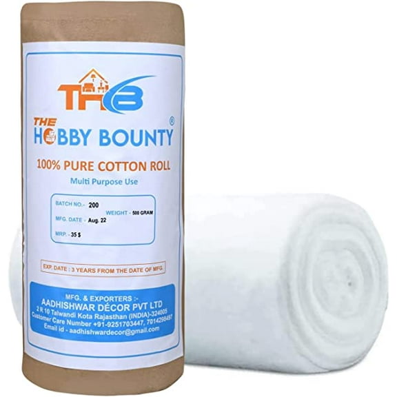 Absorbent Pure Cotton Roll 22.05 lbs Rolled Cotton Ball Multipurpose Soft Cotton use for Surgical First Aid Saloon Makeup Remover Beauty and Baby Care Roll Christmas Decoration 500 Gram (Pack of 20)