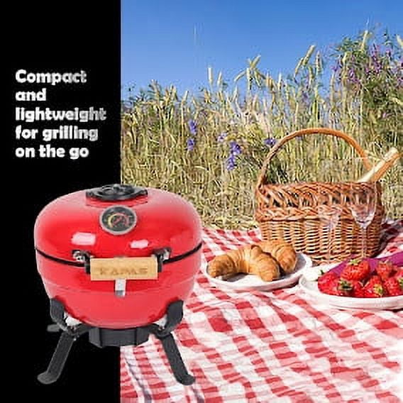 Portable Square Charcoal Grill - 12.2"x12.2" Tabletop BBQ For Camping, Picnics, Backyard - Includes Grill Net & Baking Tray (Black)