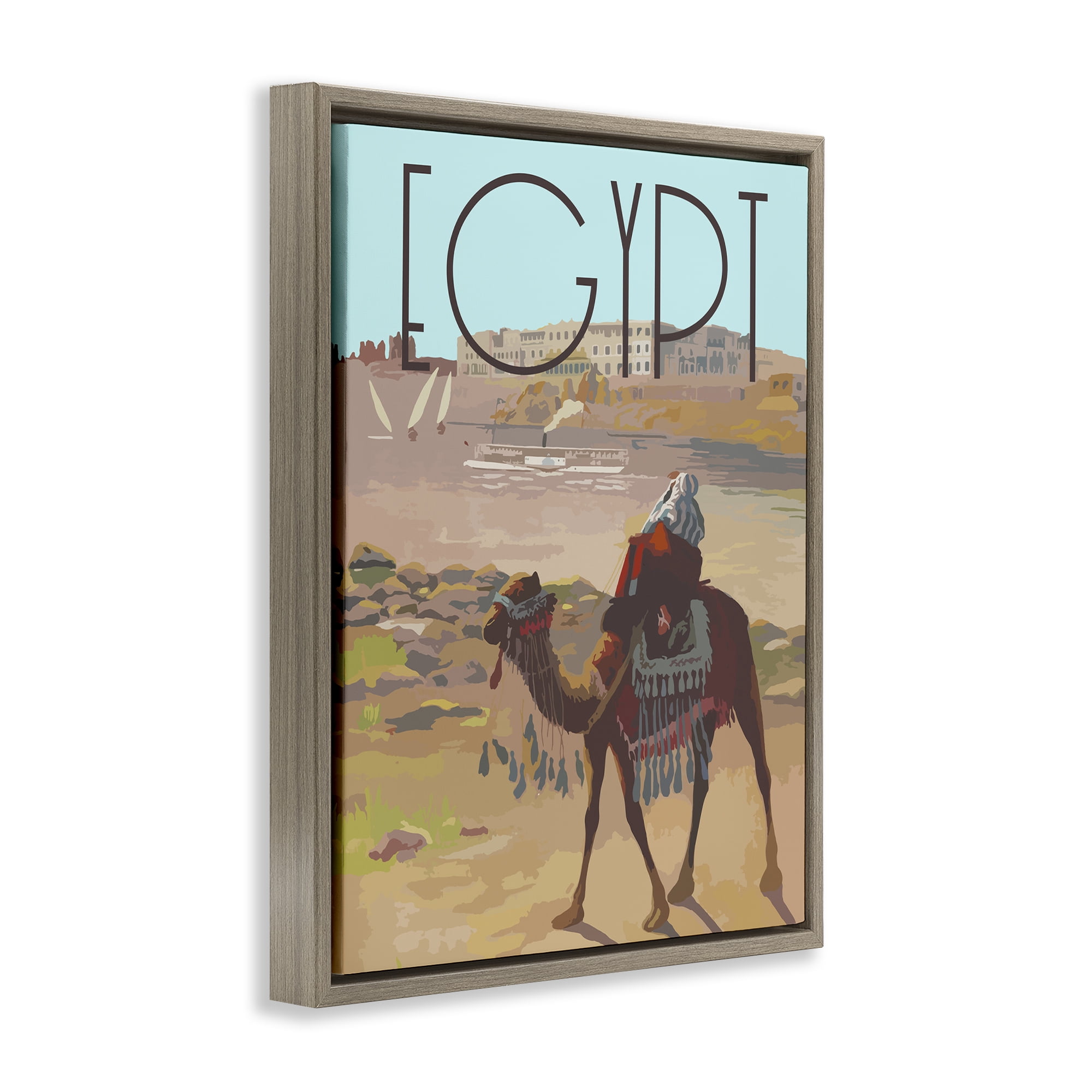 Stupell Industries Egypt Camel Scene Landscape & Nature Painting Brown Floater Framed Canvas Art Print Wall Art, 17 x 21