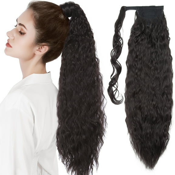 SEGO Magic Paste Wrap Around on Ponytail Extensions Corn Wave Heat Resistant Synthetic Hair Binding Wrap Up Ponytail with Little Pocket for Women