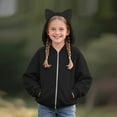 thumbnail image 5 of Girls Zip Up Cute Cat Ears Hoodie Hooded Lounge Sweatshirts Jackets Drop Shoulder Long Sleece Solid Color Outwear with Pockets Thermal Fall Winter Clothing, 5 of 7