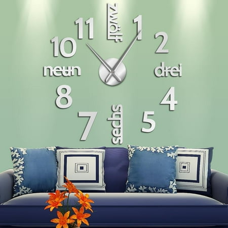 German Language and Arabia Numerals DIY Large Wall Clock Silent Movement Horologe Frameless Big Numbers Acrylic Clocks Watch(Black,27inch)