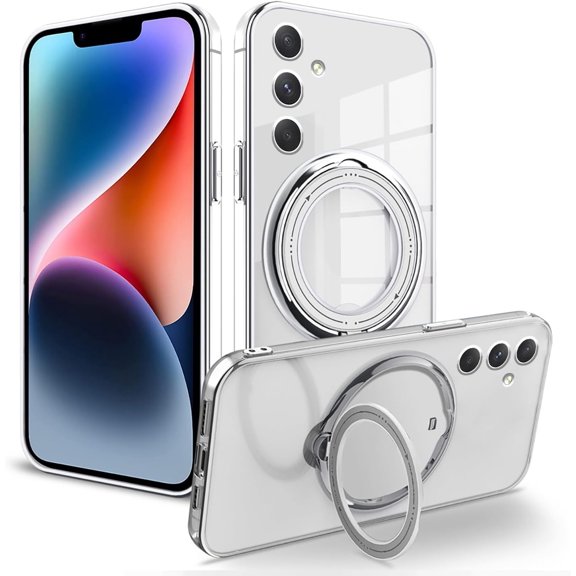 Compatible with Samsung A54 5g Case with Magnetic Stand Clear,Phone Samsung Galaxy A54 Case Silicone Transparent Support Wireless Charging Shockproof Luxury Protective Cover (Clear)