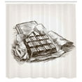 thumbnail image 3 of Chocolate Shower Curtain, Sketch of A Chocolate Bar Yummy Hand Drawn Food Dessert Kitchen Art, Fabric Bathroom Set with Hooks, 69W X 70L Inches, Dark Brown and Coconut, by Ambesonne, 3 of 3