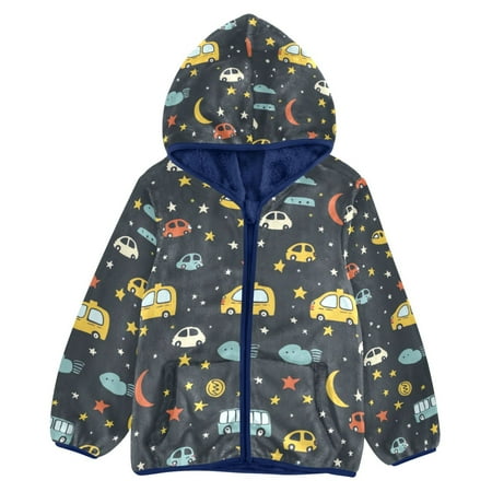 ALAZA Toddler Polar Fleece Jacket Cute Cartoon Car and Stars Kids Hooded Warm Coats Outerwear 5T