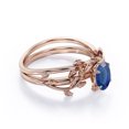 thumbnail image 4 of JeenMata Botany - 1.3 TCW Oval Shaped Lab Created Blue Sapphire - Four Prong Solitaire Bridal Set - 18K Rose Gold Plating over Silver, 4 of 6