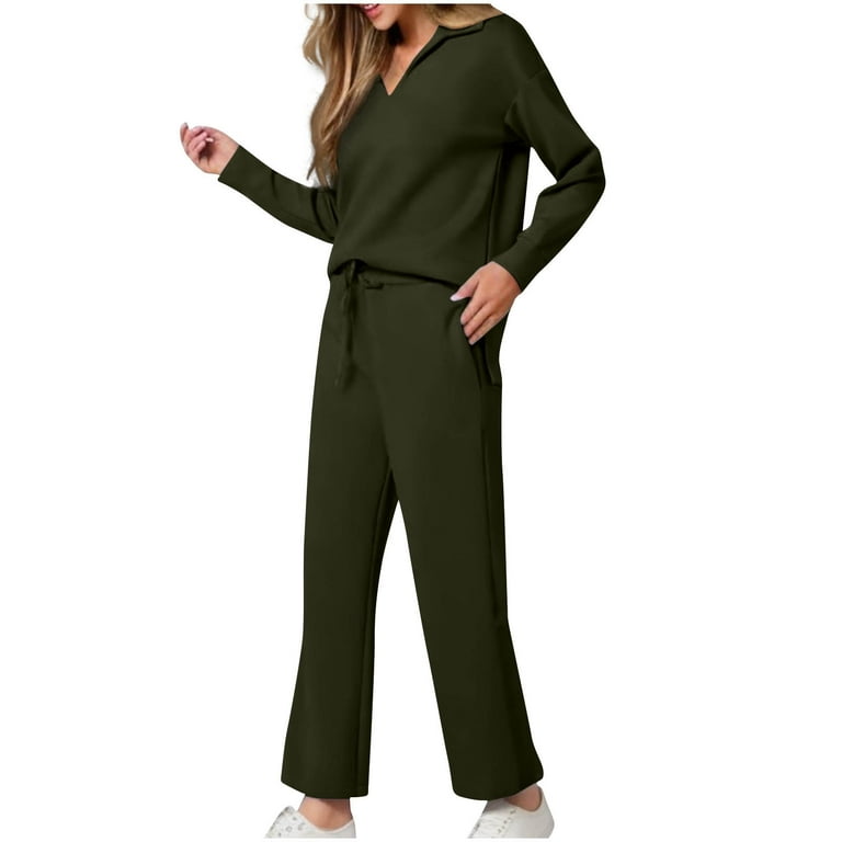 jtjvou Lounge Sets For Women 2025 Half Zip Sweatshirt And Wide Leg
