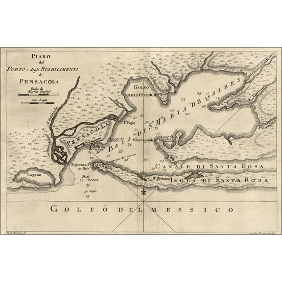 24"x36" Gallery Poster, map of Pensacola florida 1763 in italian