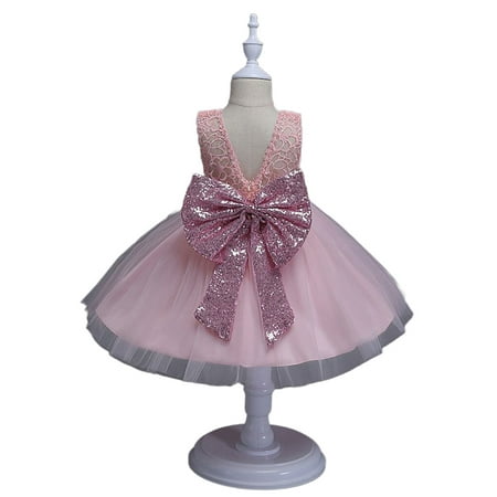 

PBaeM Baby Toddler Girls 12M-5T Sequins Ball Gown Lace Bow Skater Tuxedo Dress