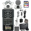 Zoom H6 Audio Recorder with 16GB SDHC Card, Wired Lavalier Microphone, Blucoil USB Wall Adapter