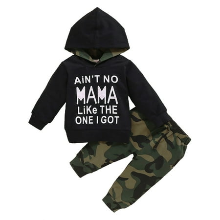 

2Pcs Baby Boy Infant MAMA Clothes Hooded Tops Hoodie Sweatshirt Camo Pants Outfits Set