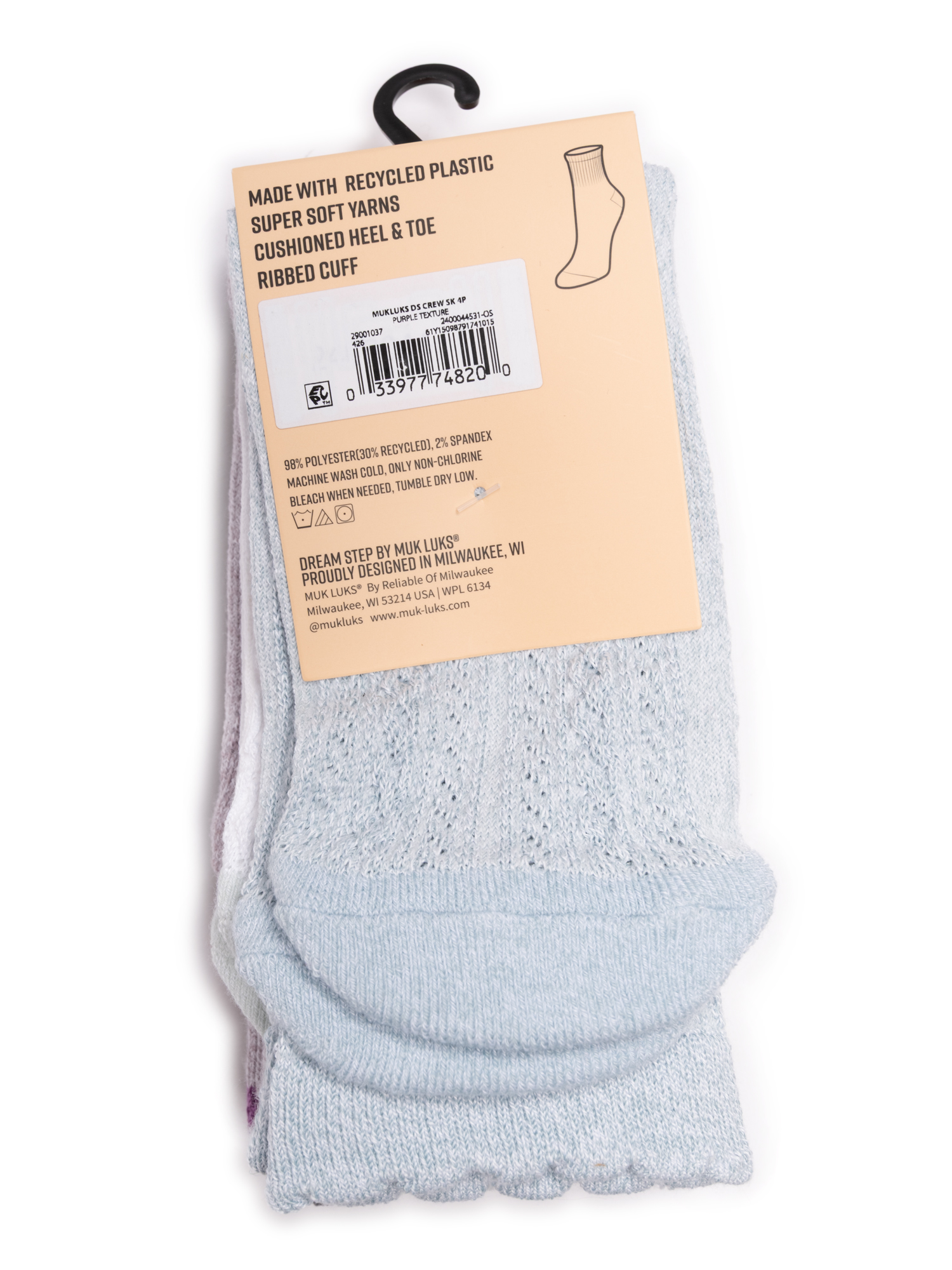 MUK LUKS Women's Dream Step Crew Socks, 4-Pack, OSFM