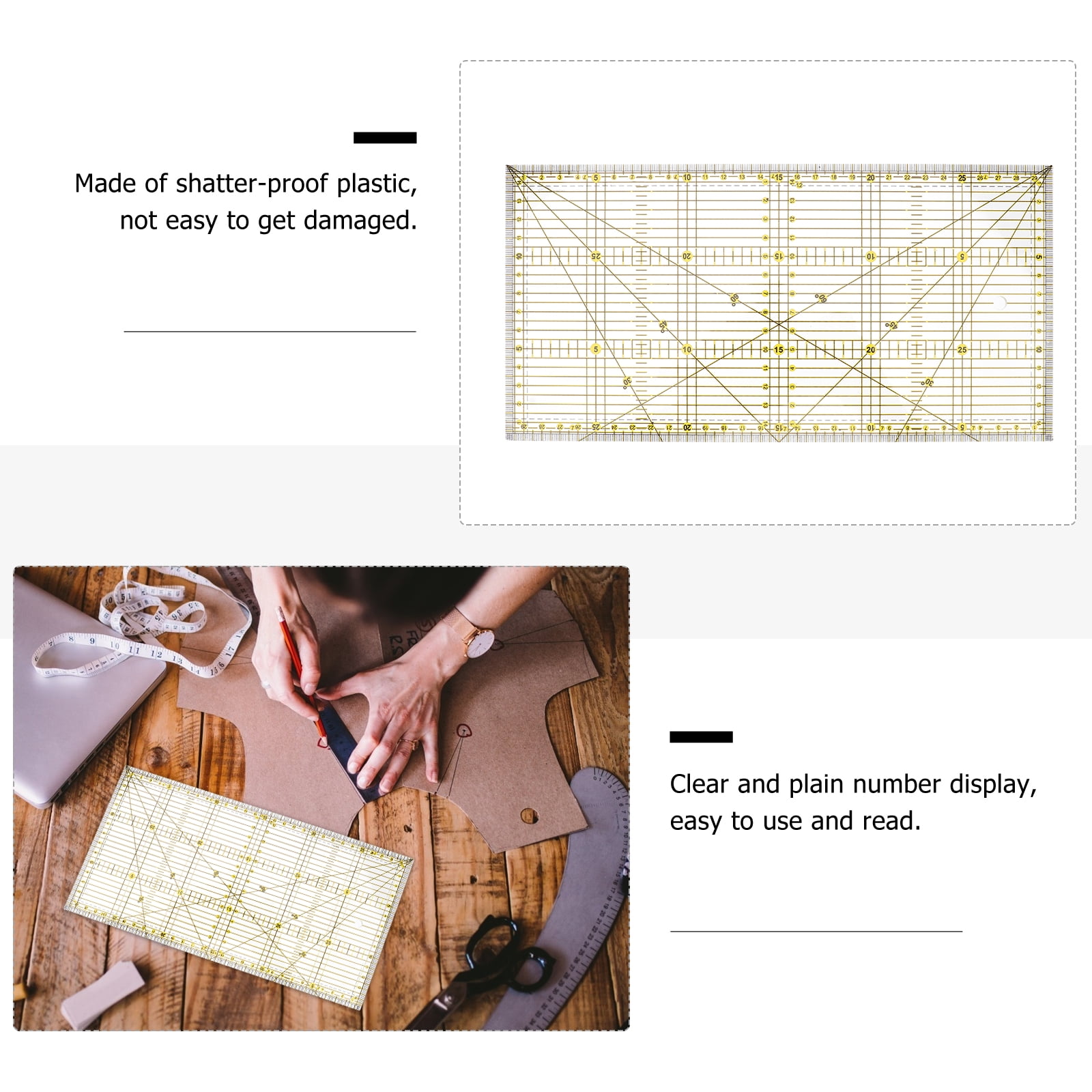 WORGEOUS 3pcs Patchwork Ruler DIY Quilting Sewing Patchwork Foot Ruler Sewing Accessories 30x15cm