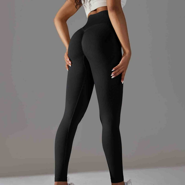 Tdoqot Workout Leggings for Women- Cotton Gym Stretch Tummy Control Butt  Lifting High Rise Seamless Slim Fit Yoga Leggings Black