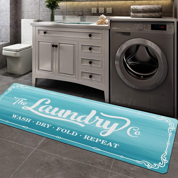 SHANJIN Laundry Room Runner Rug 20"x49" NonSlip Rubber Mat for Laundry Room Decor Washable Runner Rugs Ideal for Kitchen Floor Bathroom Hallway and Entryway Area Rugs (Blue) Enhance Your Home's