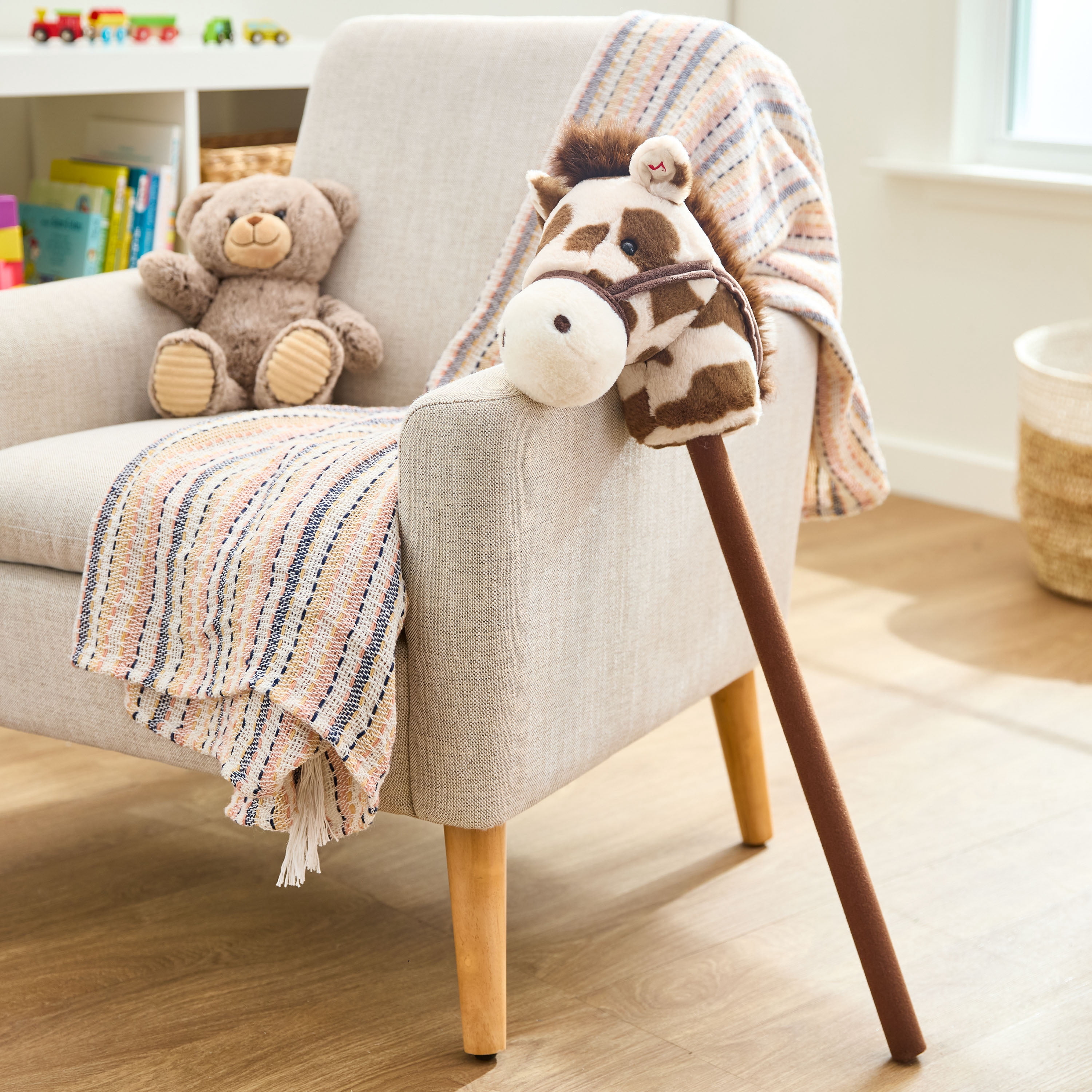 Kid Connection Plush Riding Stick Horse, Spotted, Ages 3+, Toddler Toys