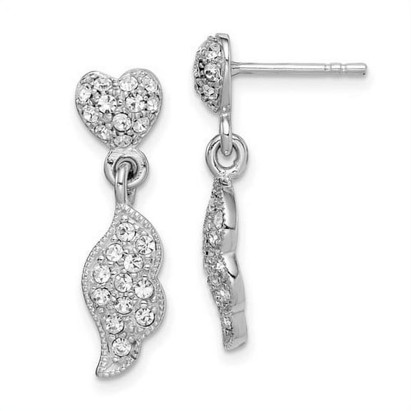 Primal Silver Sterling Silver Rhodium-plated Cubic Zirconia Heart and Wings Dangle Post Earrings