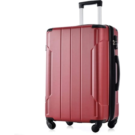 28 Inch Checked-Large Luggage with Wheels Aluminum Alloy Corner Hard Shell Suitcase TSA Luggage Suitcases for Travel Woman Men(Red)