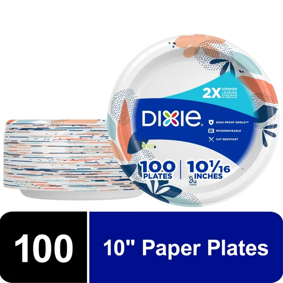 Dixie Everyday Disposable Paper Plates, 10", Multi-Color, 100 Count,Durable