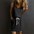 thumbnail image 2 of Jerdar Women Casual Drawstring Sundress Sleeveless Crewneck Elastic Waist Short Dress with Pockets for Daily Vacation XXL, 2 of 8