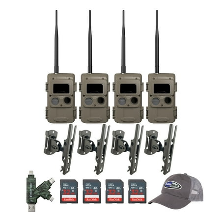 Cuddeback CuddeLink Wireless Black Flash Trail Camera w/Mount and SD Card Bundle (4 Pack)