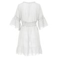 thumbnail image 5 of DHFJKG Women Summer Crochet Swimwear Cover-Ups Beach Deep V Neck Cardigan Dress Lace Up Fashion Vacation Resort Clothes 3/4 Sleeve Stylish Beachwear, 5 of 5