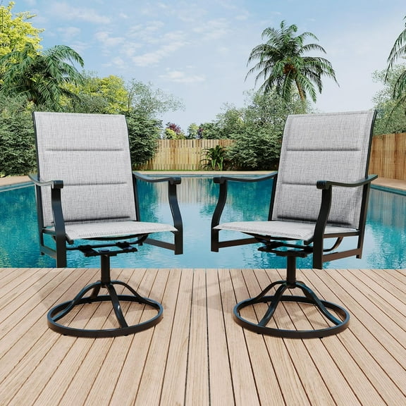 Garvee Outdoor Swivel Dining Chairs with Padded Textilene Breathable Back, Swivel Patio Dining Chairs Set of 2, SwivelPatio SlingChairs Set for Poolside Lawn Garde, Grey