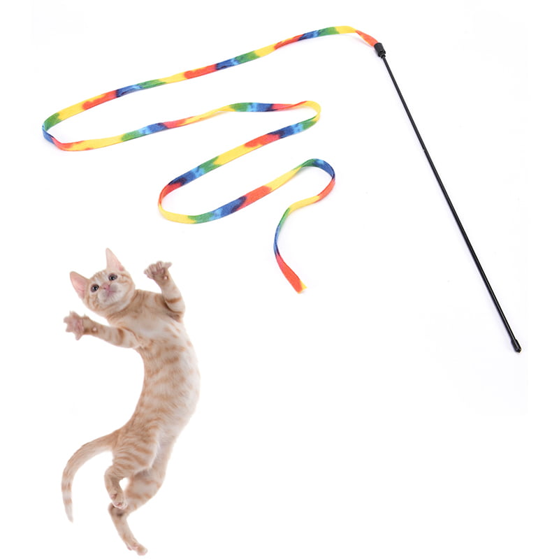 pet cats rainbow cloth stick toy interactive toys pet jump training cute  FJ JB 