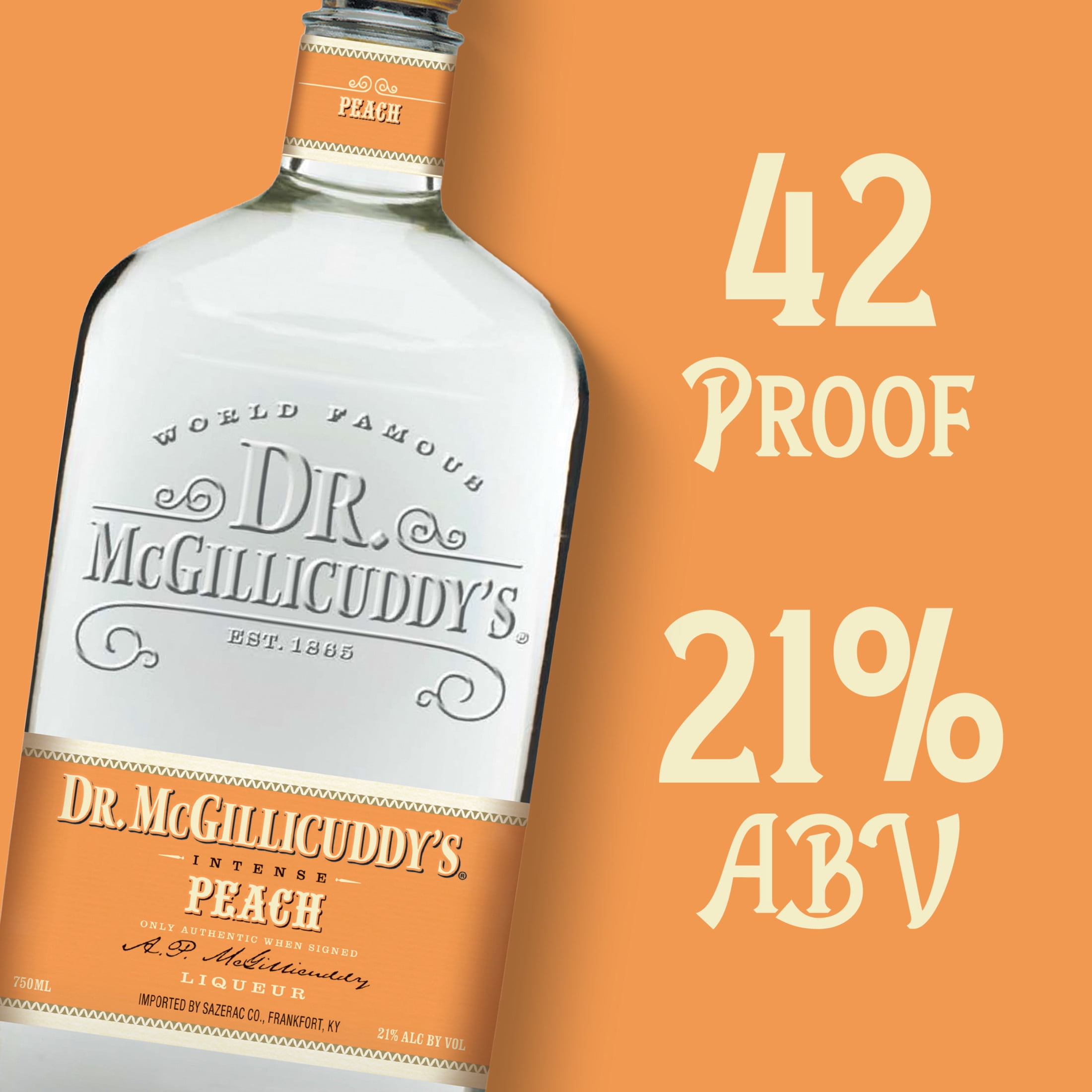 Dr. McGillicuddy’s Peach Liqueur, 750ml Liquor, 21% Alcohol