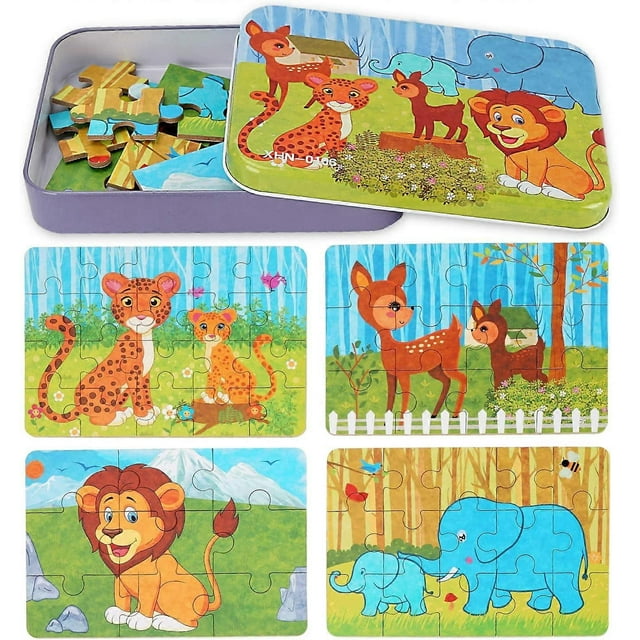 Wooden Jigsaw Puzzles Including Lion Elephant Deer for Children Preschool Learning Educational Puzzles Toys for Boys and Girls