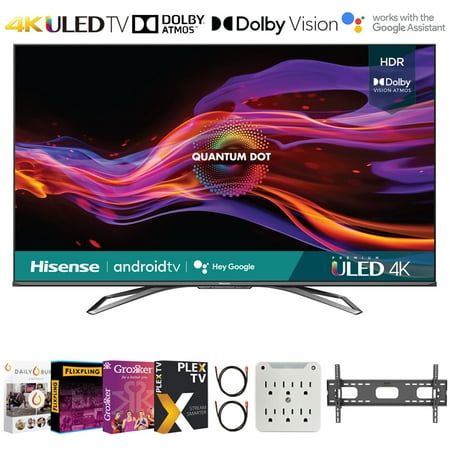 Hisense 55U8G 55 Inch U8G Series 4K ULED Quantum HDR Smart Android TV 2021 Bundle with Premiere Movies Streaming + 37-70 Inch TV Wall Mount + 6-Outlet Surge Adapter + 2x 6FT 4K HDMI 2.0 Cable
