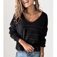 thumbnail image 5 of Charmo Pull-Over Ample à Rayures pour Femmes, Col en V, Manches Longues, Décontracté, 5 of 5