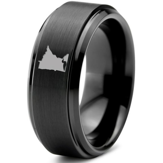 Tungsten Minnesota North Star State Common Loon Band Ring 8mm Men Women Comfort Fit Black Step Bevel Edge Brushed Polished