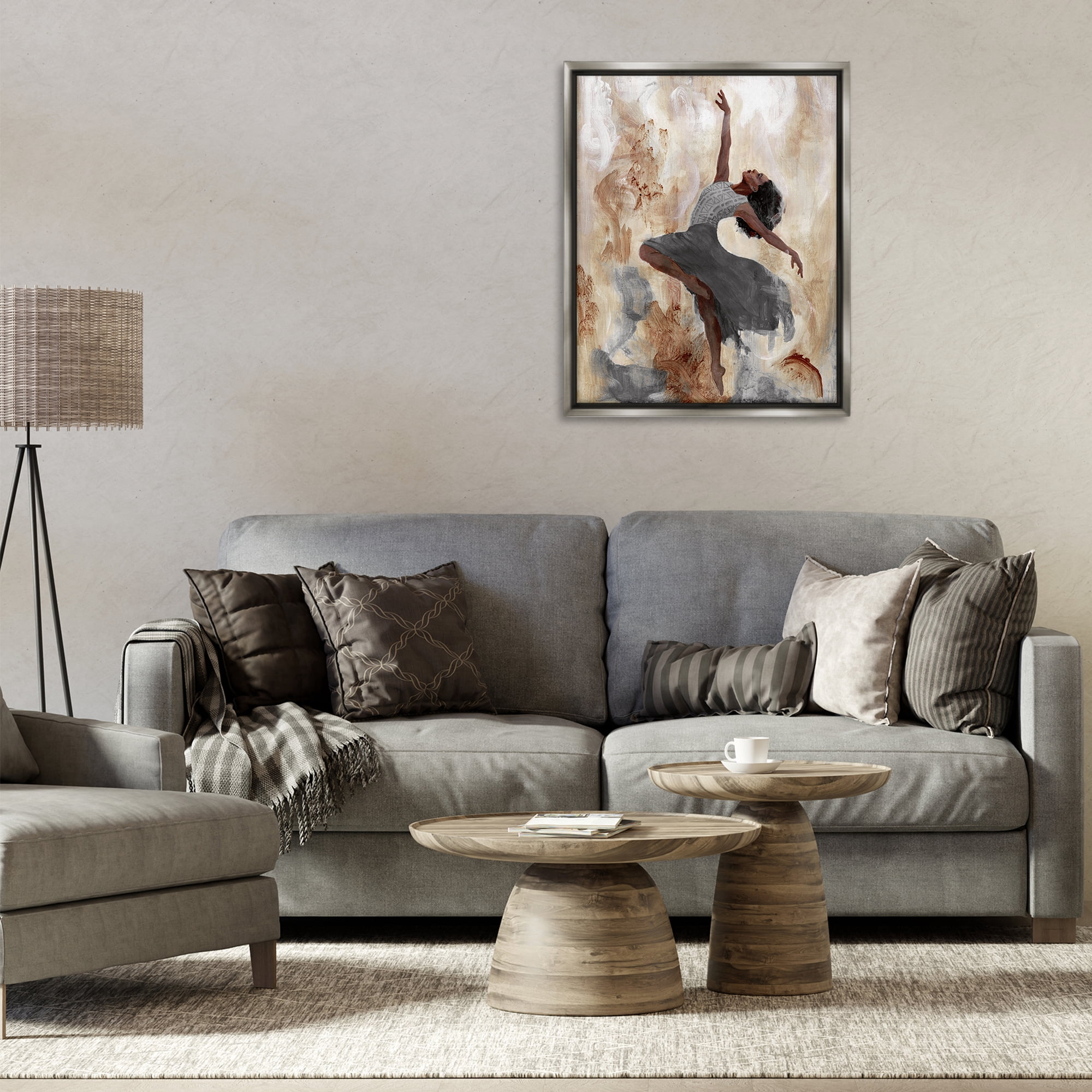 Stupell Industries Rustic Dancing Woman Novelty Painting Gray Floater Framed Art Print Wall Art, 25 x 31