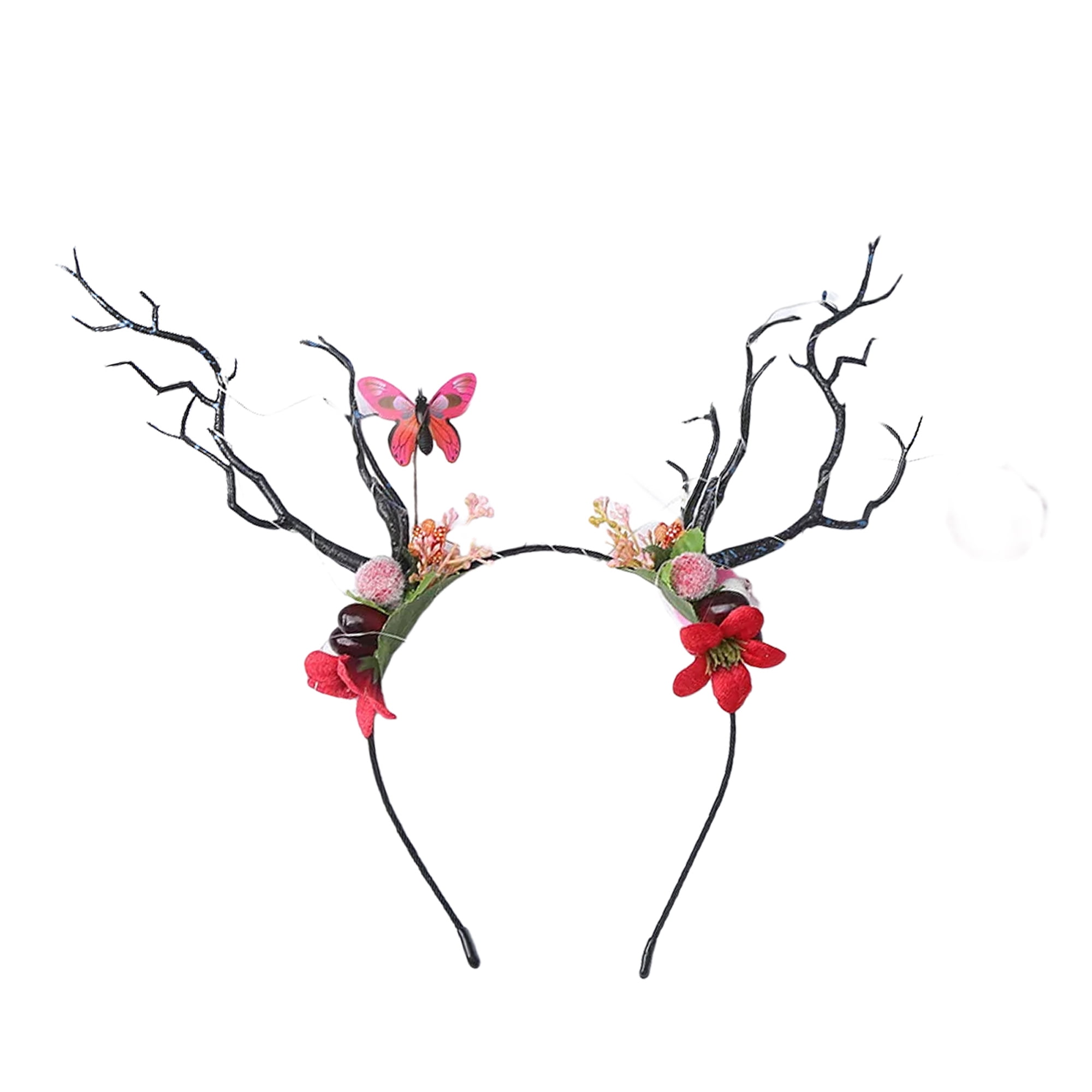 Christmas Elk Antler Headband Light Up Tree Branch Hair Hoop Flower Headpiece Xmas Party Favors