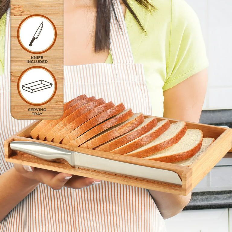 Bamboo Bread Slicer for Homemade Bread - Ecofriendly, Compact & Foldable -  Adjustable Slicing Guides with Sturdy Wooden Cutting Board