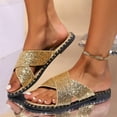thumbnail image 2 of Women's Rhinestone Flat Sandals Summer Casual Fashion Sparkly Slip on Flats Slippers Open Toe Quick Drying Indoor & Outdoor Slides Gold Women Sandal, 2 of 6
