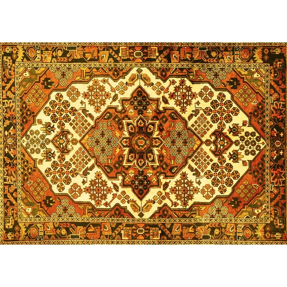 Ahgly Company Machine Washable Indoor Rectangle Persian Yellow Traditional Area Rugs, 5' x 7'