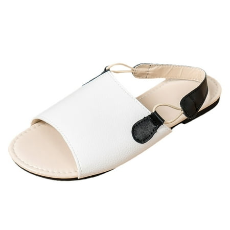 

Women s Summer Round Head One Word Collocation Color Thick Sole Fashion Set Foot Large Size Roman Sandals