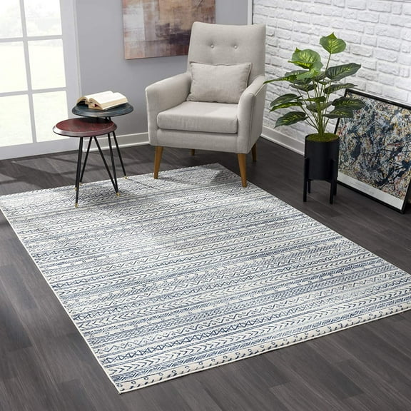 HomeRoots 390066 2 x 4 ft. Navy Blue Decorative Stripes Area Rug