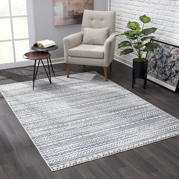 homeroots home decor 390070 4’ x 6’ Navy Blue Decorative Stripes Area Rug