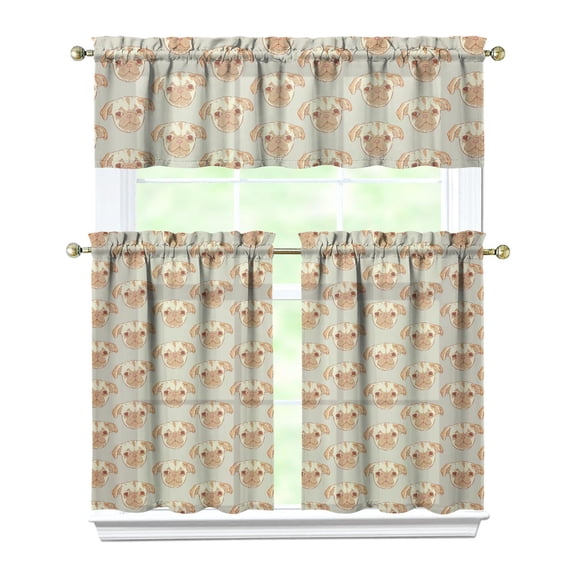 Dog Print Kitchen Curtains 36 Inch Short - 3 Panel Set, Cute Puppy & Floral Design, Rod Pocket Pet Lover Curtains 100% Polyester, Paw & Bone Pattern for Kitchen, Living Room, Bedroom, Easy Wash