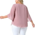 thumbnail image 4 of DARING DIVA Women's Plus Petal Sleeve Chiffon Flowy Blouse 1X Pink, 4 of 6