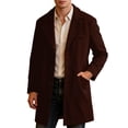 thumbnail image 3 of Men Long Overcoat Lapel Collar Button Front Oversized Jacket with Pocket,Warm Windproof Fall Winter Daily Casual Comfy Wear,Red,XL, 3 of 9
