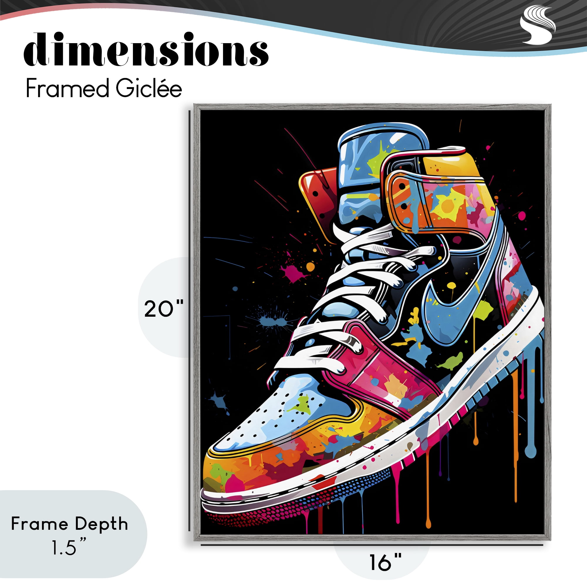 Stupell Industries Paint Drip High Top Sneakers Gray Framed Giclee Art, design by Creative Studio